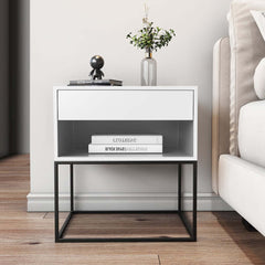 Modern Engineered Wood Nightstand With Shelves, Rectangle