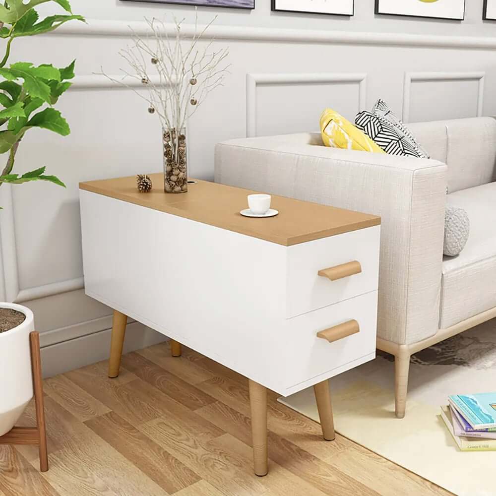 Modern Engineered Wood Side Table With Storage Drawers