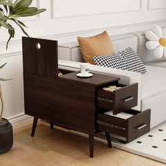 Modern Engineered Wood Side Table With Storage Drawers