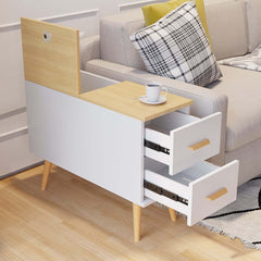 Modern Engineered Wood Side Table With Storage Drawers