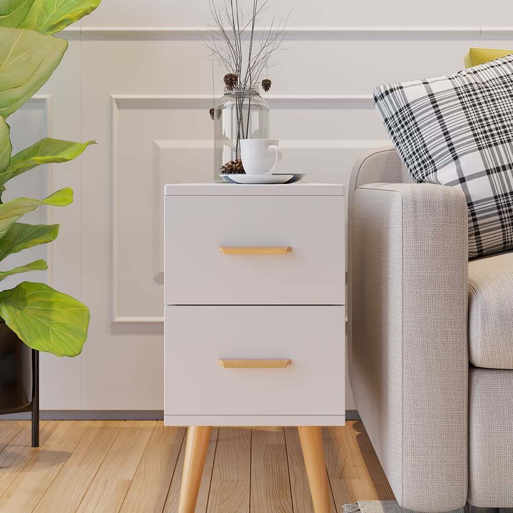 Modern Engineered Wood Side Table With Storage Drawers