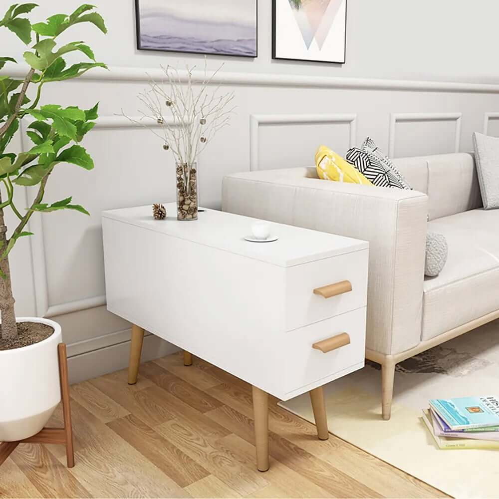 Modern Engineered Wood Side Table With Storage Drawers