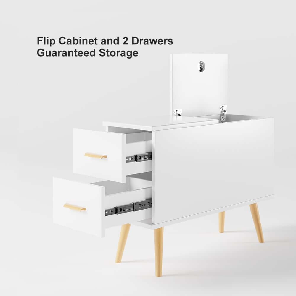 Modern Engineered Wood Side Table With Storage Drawers
