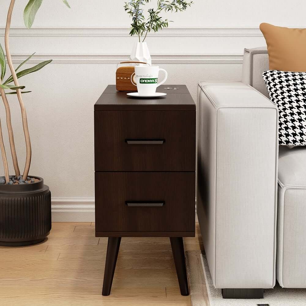 Modern Engineered Wood Side Table With Storage Drawers