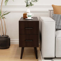 Modern Engineered Wood Side Table With Storage Drawers