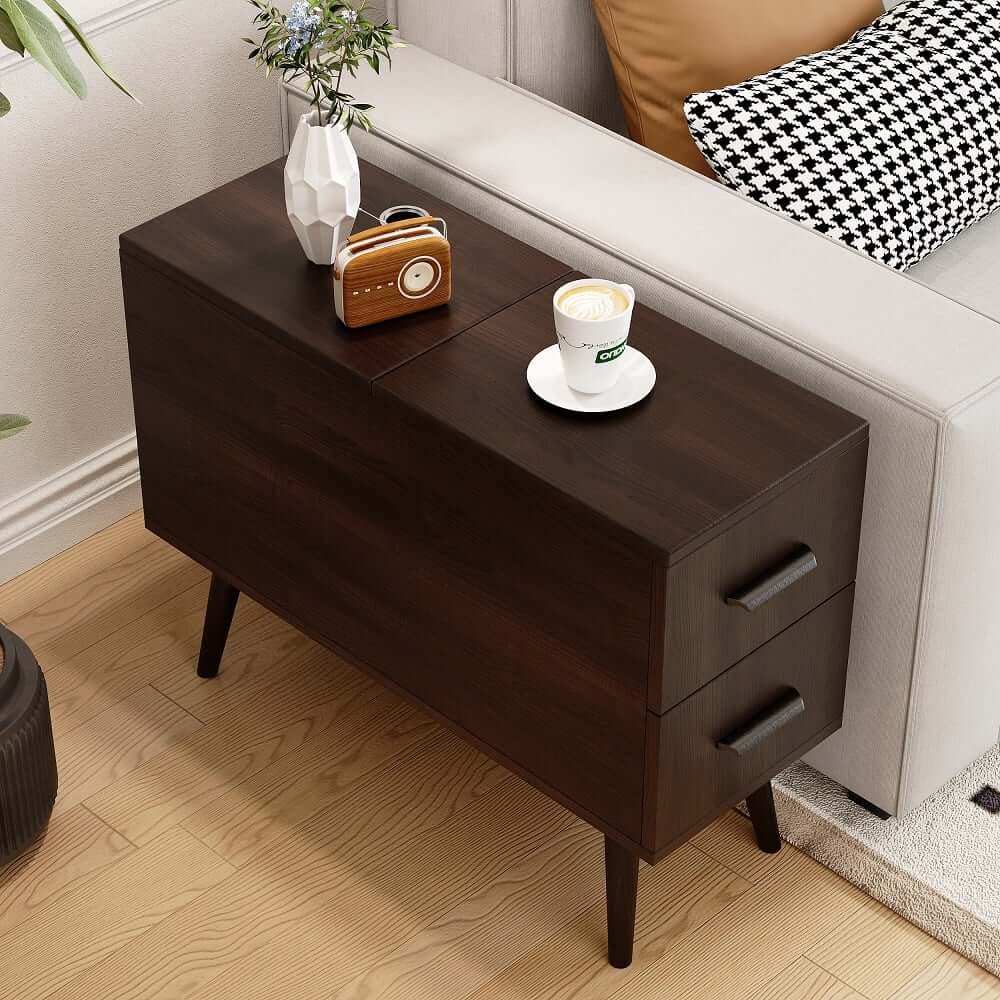 Modern Engineered Wood Side Table With Storage Drawers
