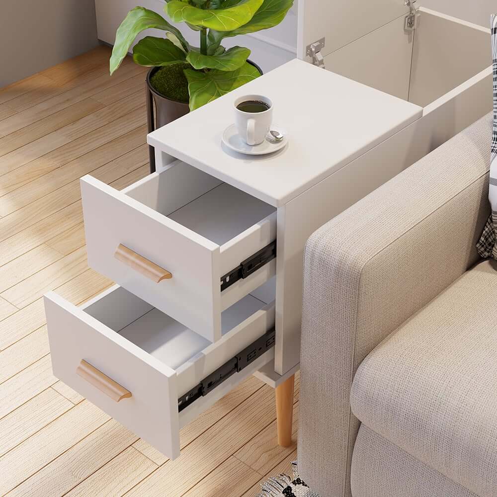 Modern Engineered Wood Side Table With Storage Drawers