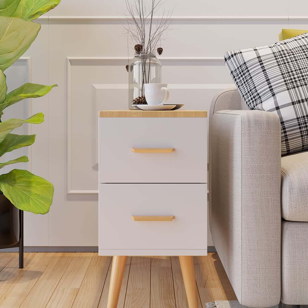 Modern Engineered Wood Side Table With Storage Drawers