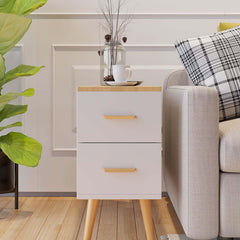 Modern Engineered Wood Side Table With Storage Drawers