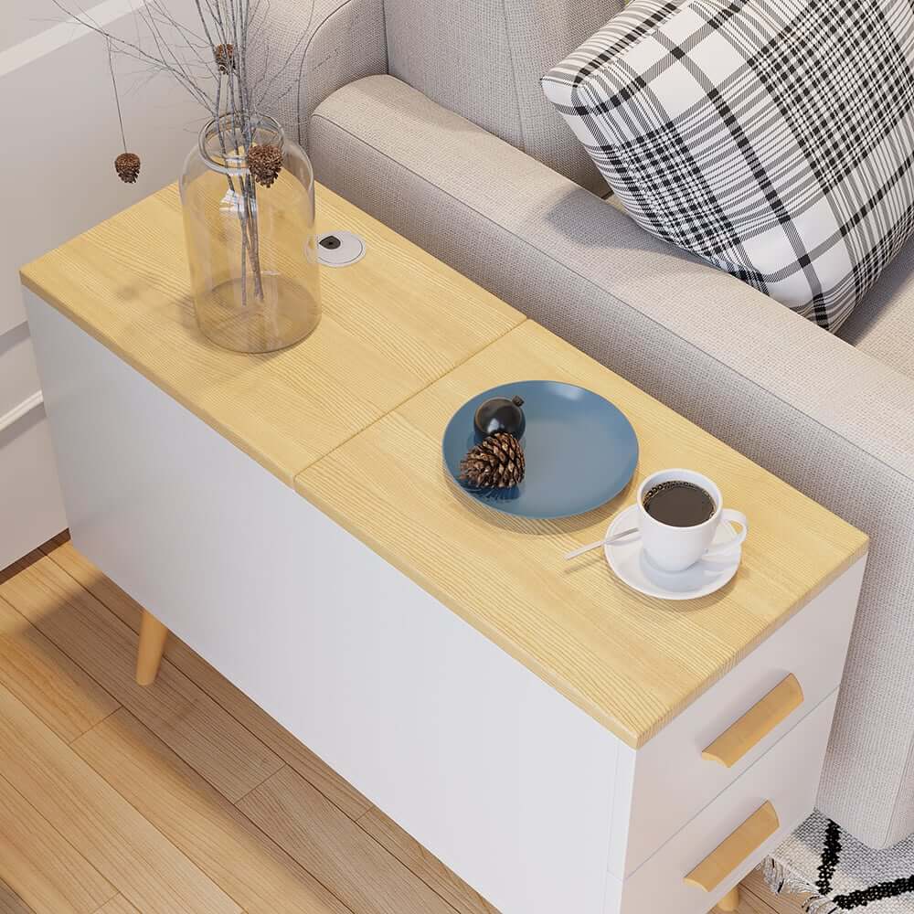 Modern Engineered Wood Side Table With Storage Drawers