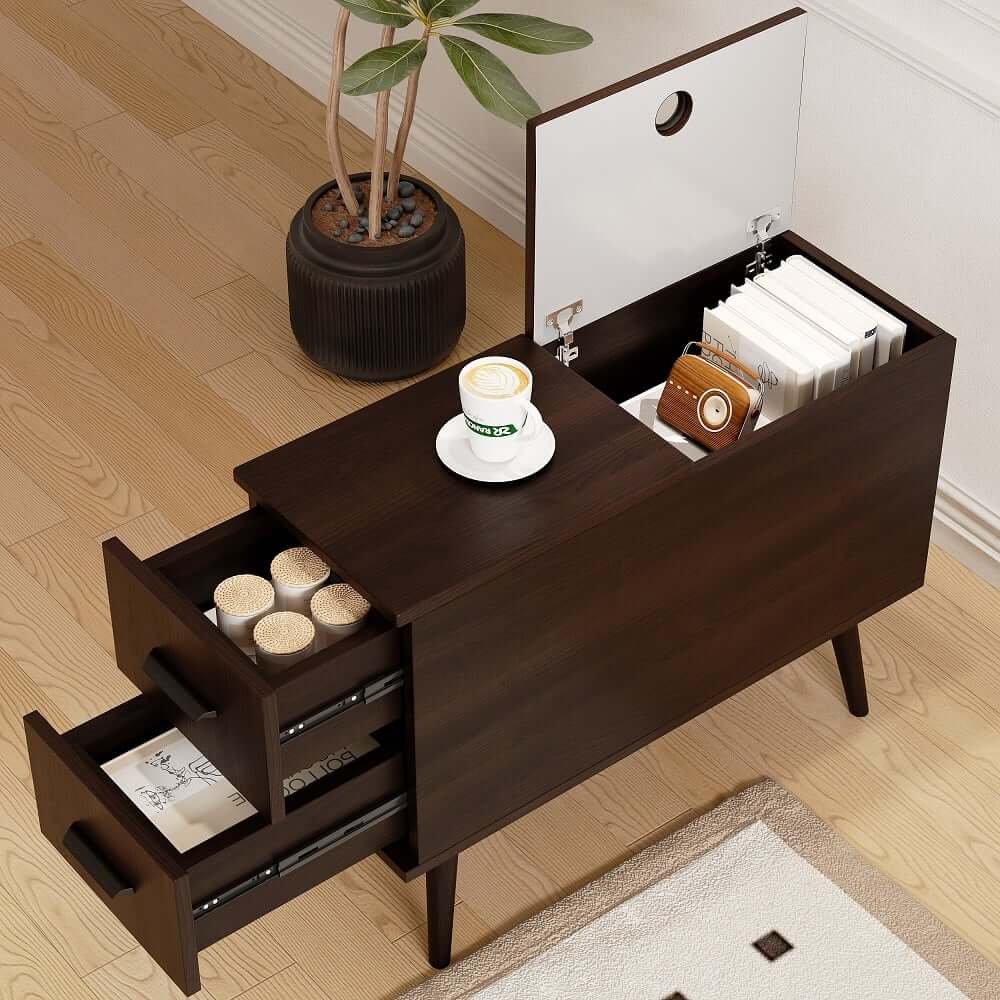 Modern Engineered Wood Side Table With Storage Drawers