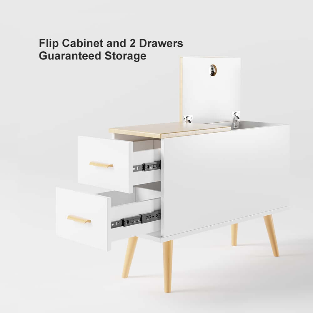 Modern Engineered Wood Side Table With Storage Drawers