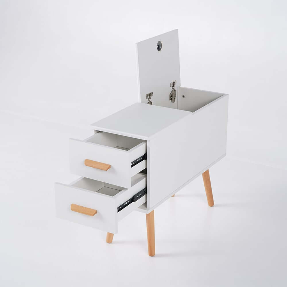 Modern Engineered Wood Side Table With Storage Drawers