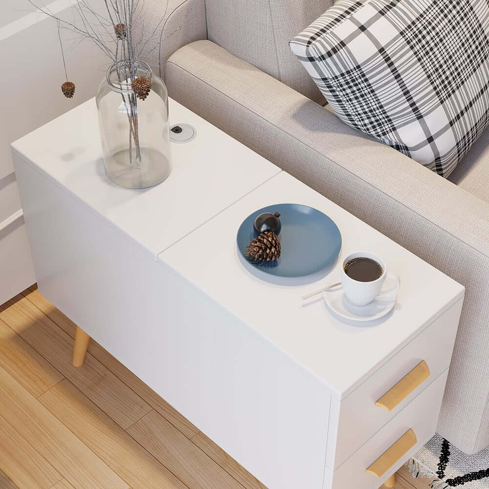 Modern Engineered Wood Side Table With Storage Drawers
