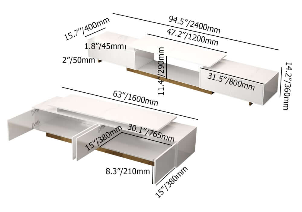 Modern Engineered Wood TV Stand & Coffee Table Set Dimensions