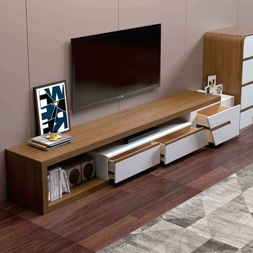 Modern Engineered Wood TV Stand With Drawers