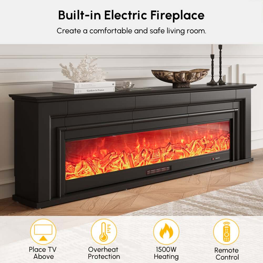 Modern Engineered Wood TV Stand With Electric Fireplace