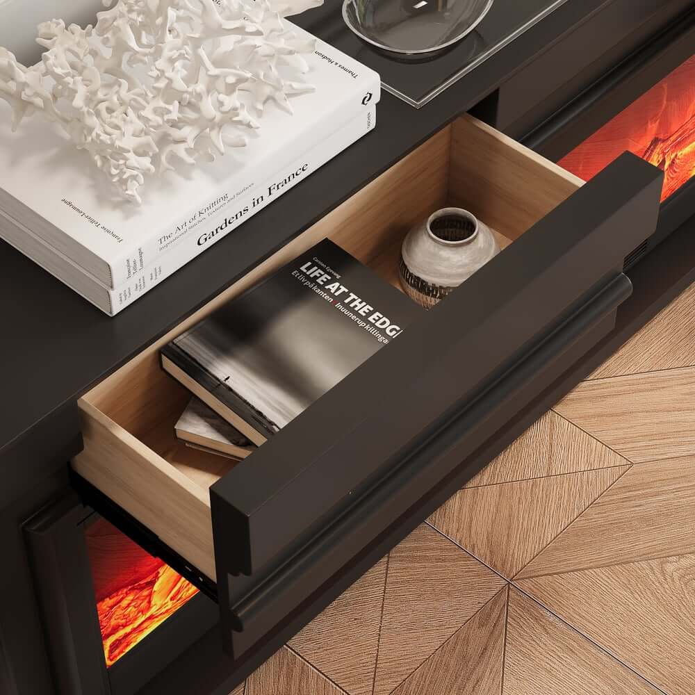 Modern Engineered Wood TV Stand With Electric Fireplace