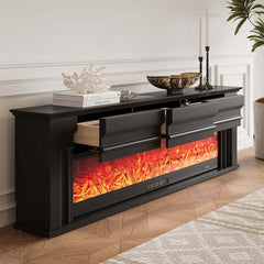 Modern Engineered Wood TV Stand With Electric Fireplace