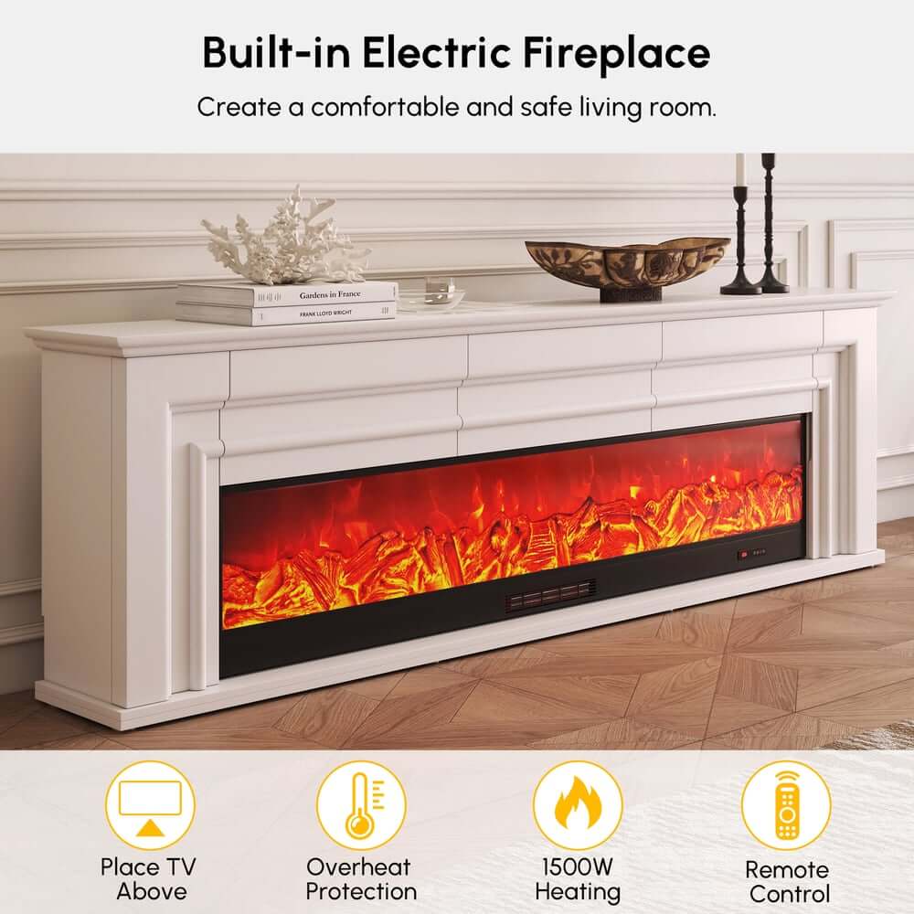 Modern Engineered Wood TV Stand With Electric Fireplace