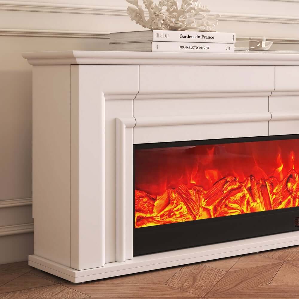 Modern Engineered Wood TV Stand With Electric Fireplace