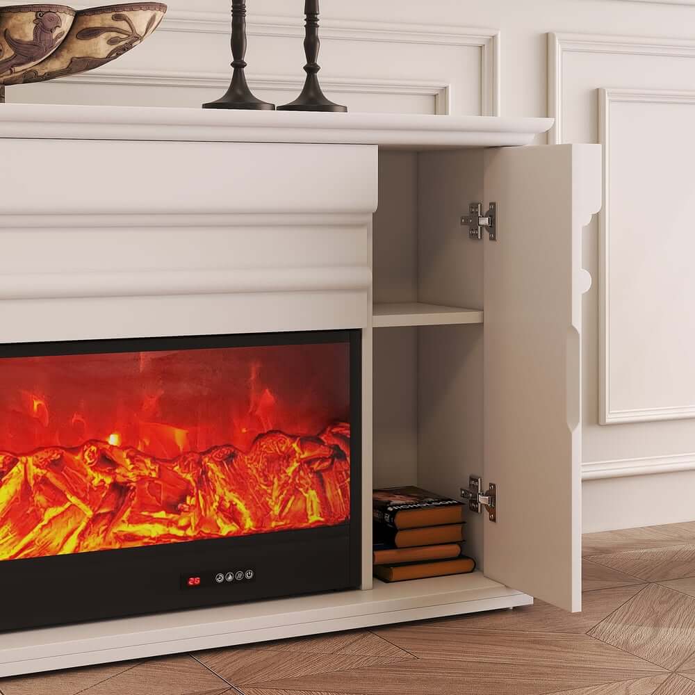 Modern Engineered Wood TV Stand With Electric Fireplace