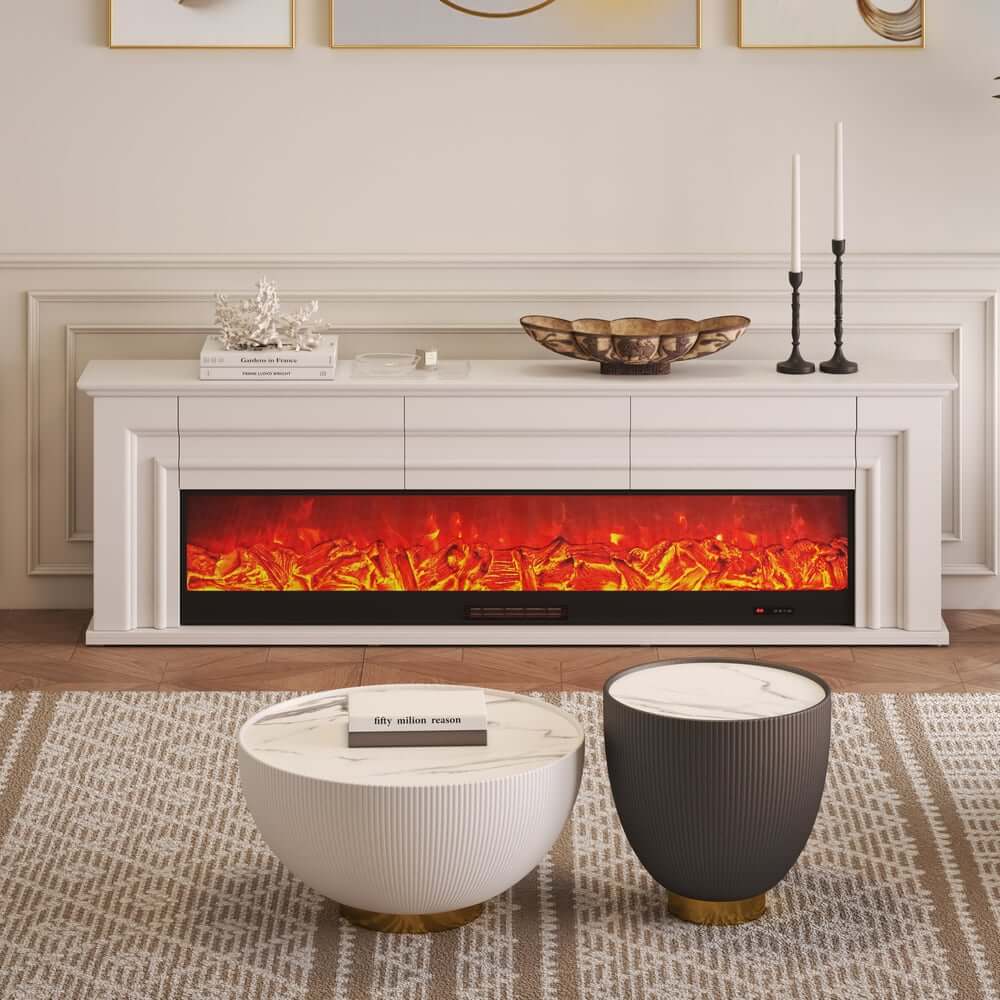 Modern Engineered Wood TV Stand With Electric Fireplace