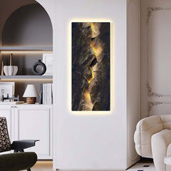 Modern Engineered Wood Wall Art with LED Lighting and Stone Texture