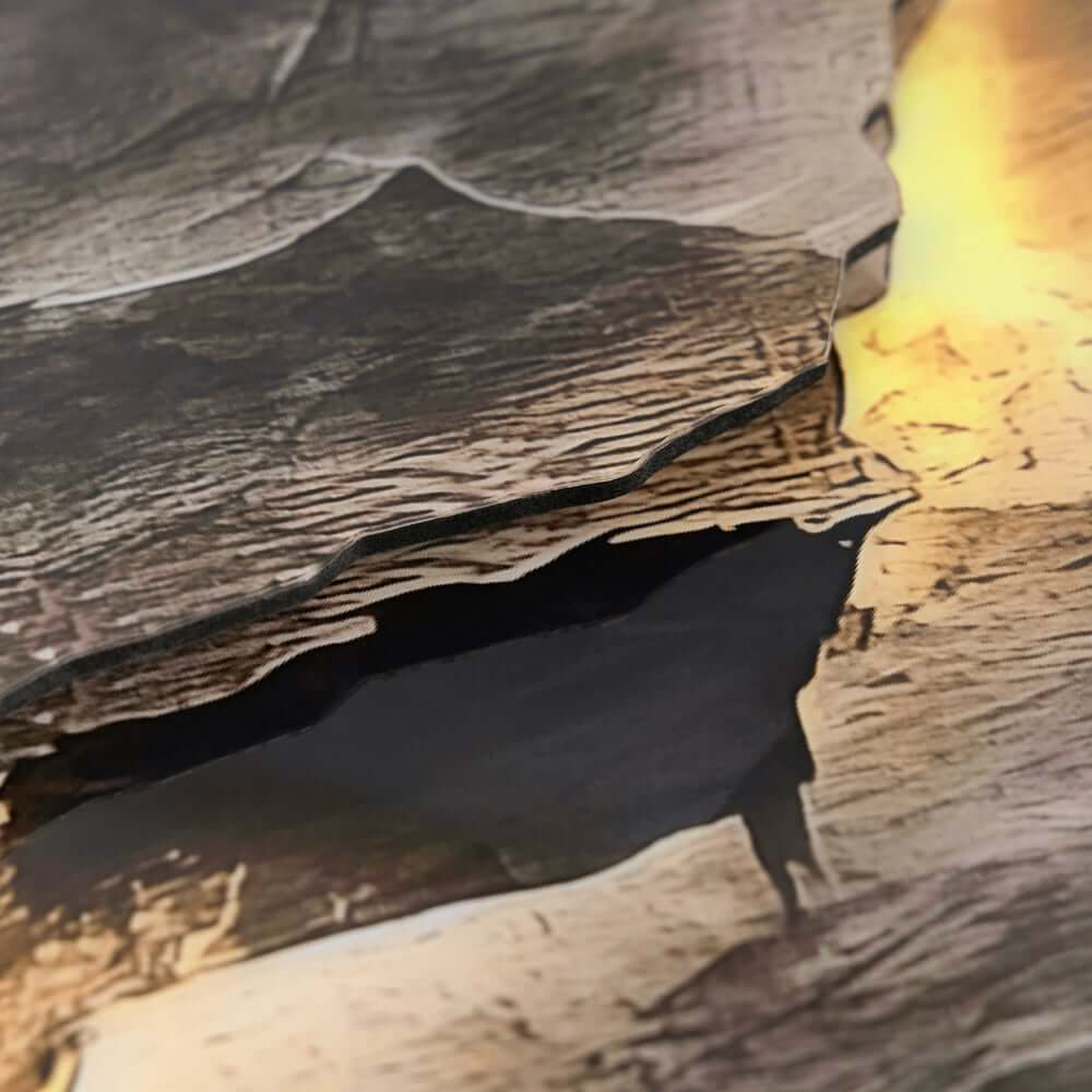 Modern Engineered Wood Wall Art with LED Lighting and Stone Texture