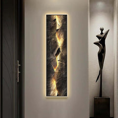 Modern Engineered Wood Wall Art with LED Lighting and Stone Texture