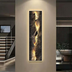 Modern Engineered Wood Wall Art with LED Lighting and Stone Texture