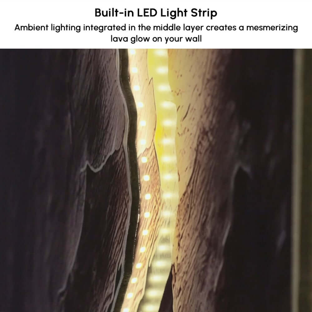 Modern Engineered Wood Wall Art with LED Lighting and Stone Texture