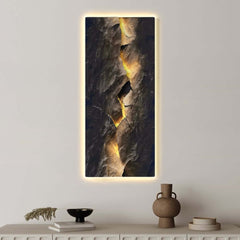 Modern Engineered Wood Wall Art with LED Lighting and Stone Texture