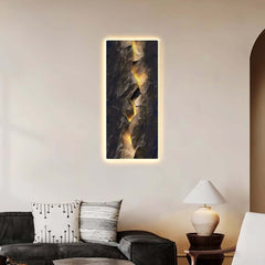 Modern Engineered Wood Wall Art with LED Lighting and Stone Texture