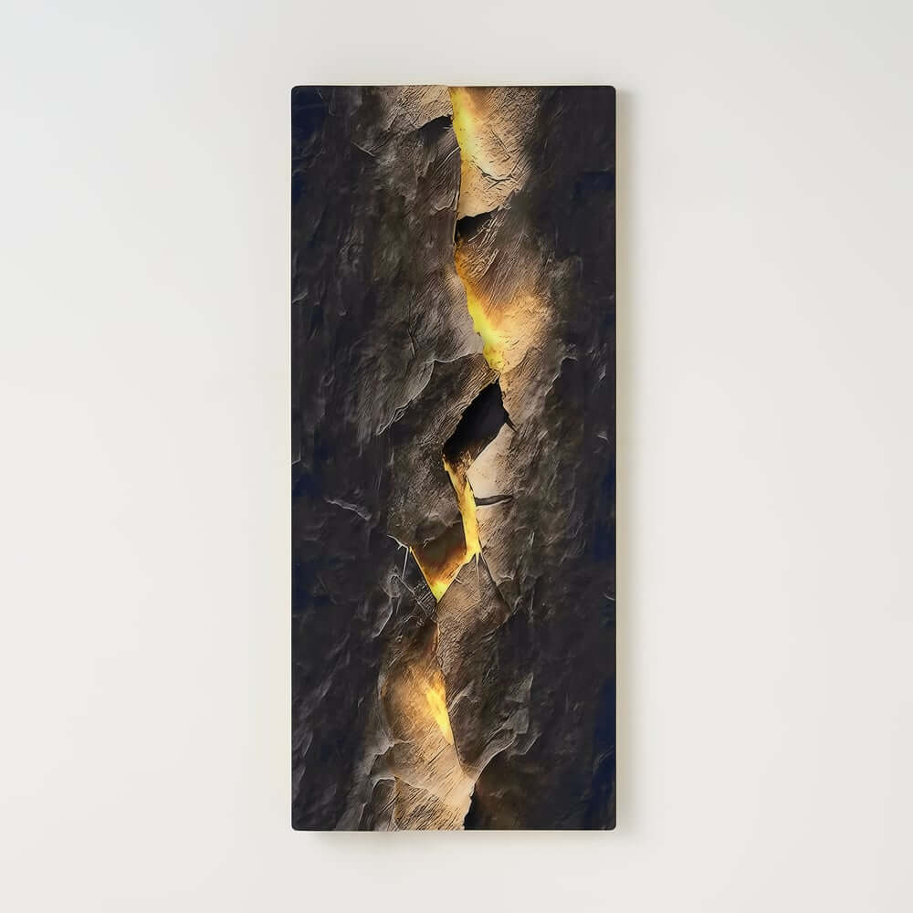 Modern Engineered Wood Wall Art with LED Lighting and Stone Texture
