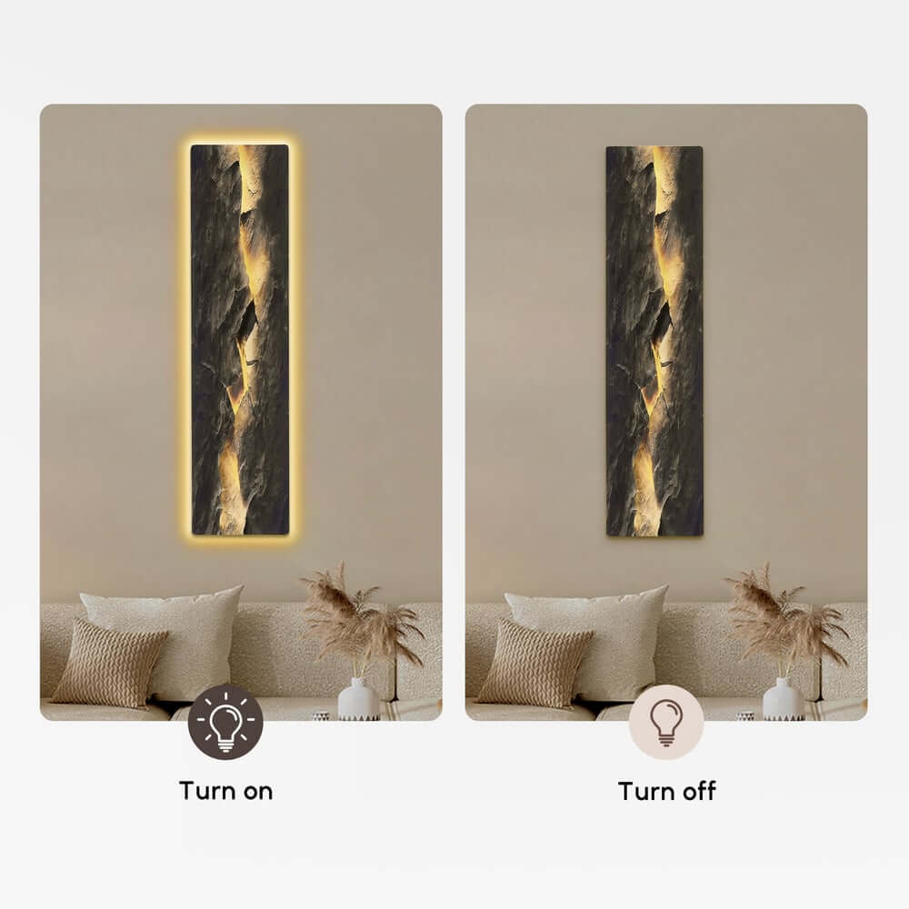 Modern Engineered Wood Wall Art with LED Lighting and Stone Texture