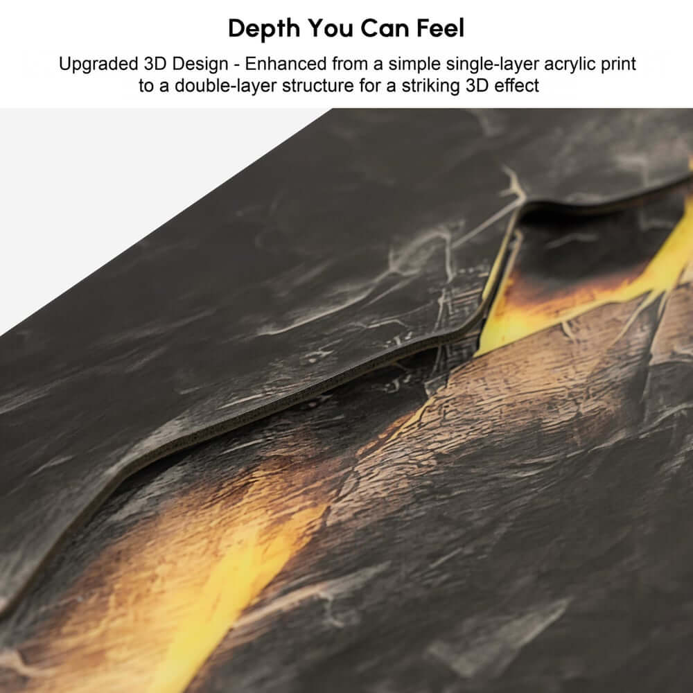Modern Engineered Wood Wall Art with LED Lighting and Stone Texture
