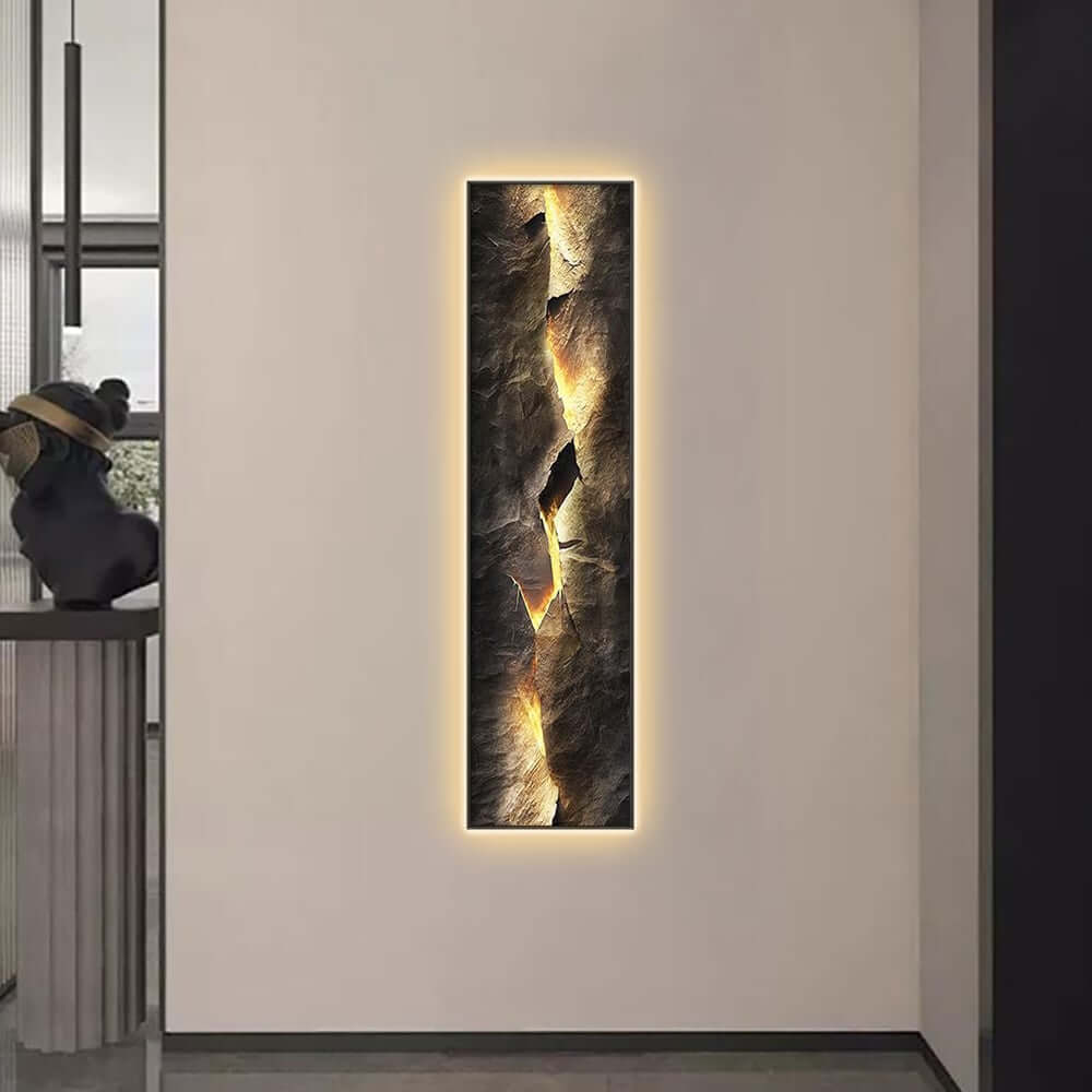 Modern Engineered Wood Wall Art with LED Lighting and Stone Texture