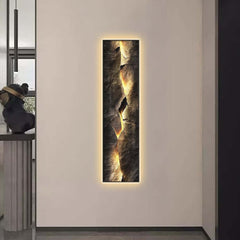 Modern Engineered Wood Wall Art with LED Lighting and Stone Texture