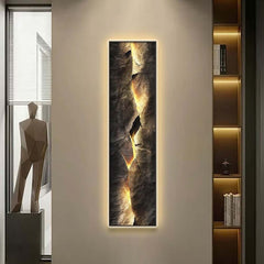 Modern Engineered Wood Wall Art with LED Lighting and Stone Texture