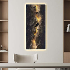 Modern Engineered Wood Wall Art with LED Lighting and Stone Texture