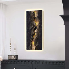 Modern Engineered Wood Wall Art with LED Lighting and Stone Texture