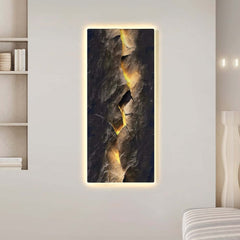 Modern Engineered Wood Wall Art with LED Lighting and Stone Texture