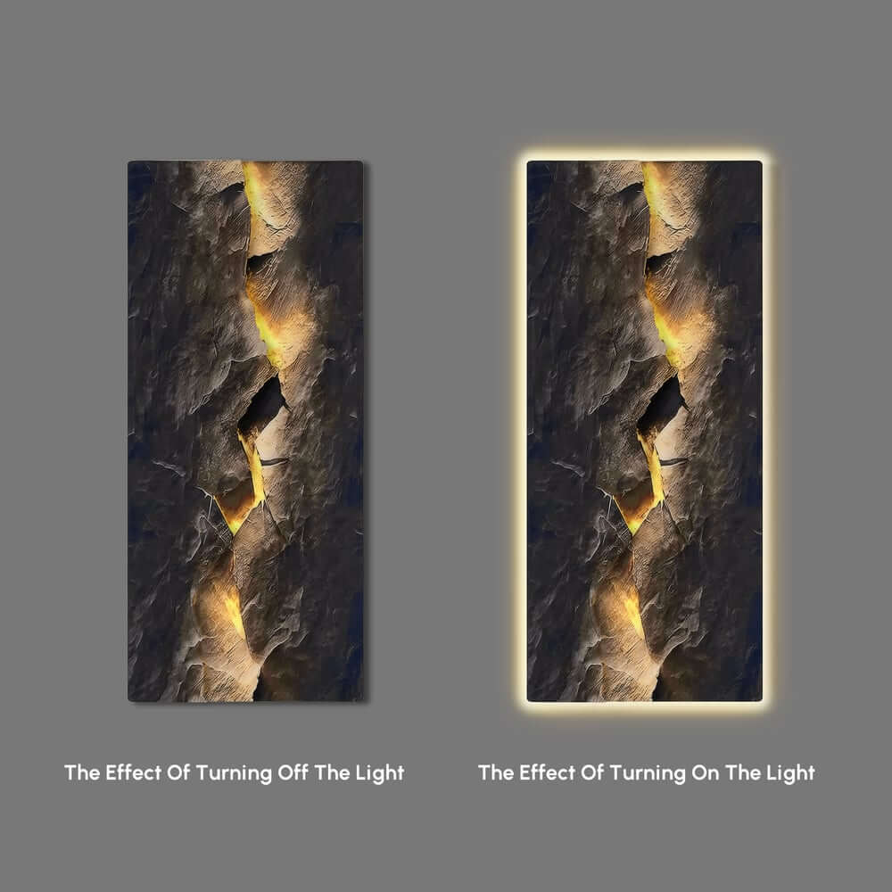 Modern Engineered Wood Wall Art with LED Lighting and Stone Texture