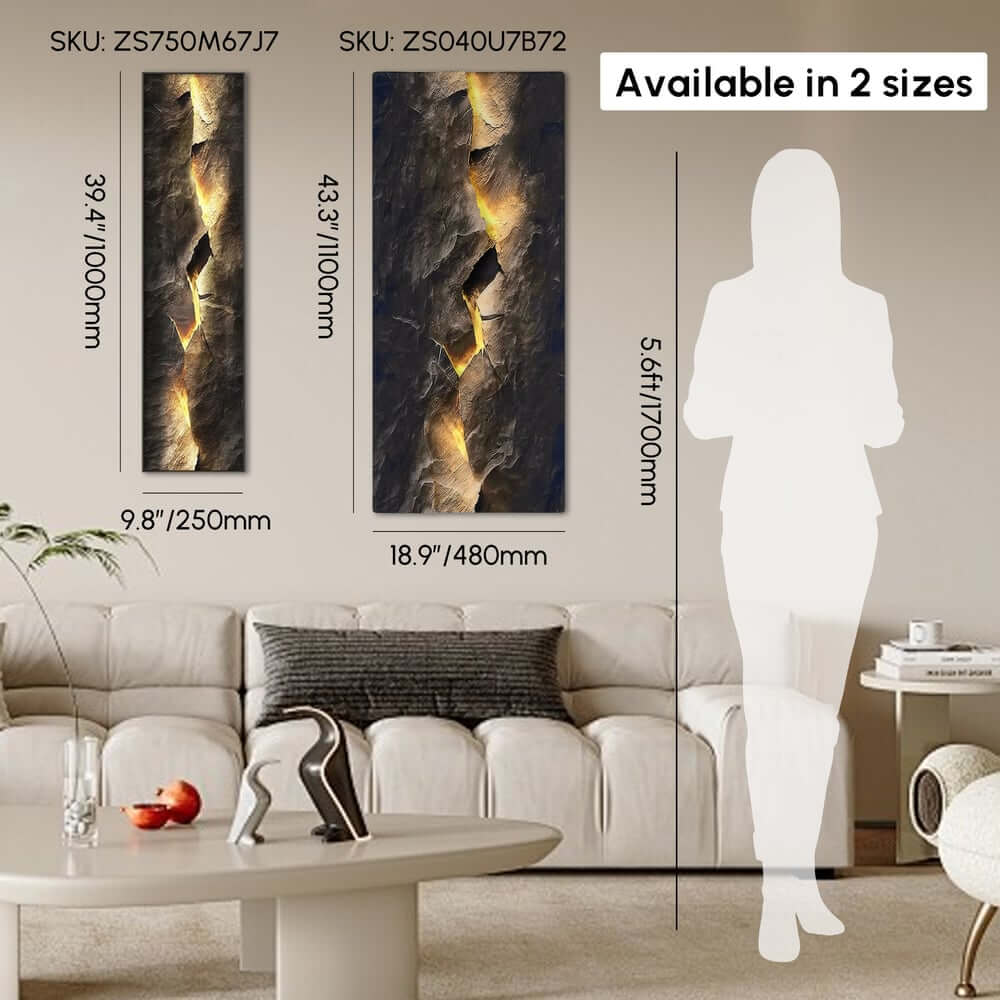 Modern Engineered Wood Wall Art with LED Lighting and Stone Texture Dimensions