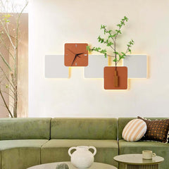 Modern Engineered Wood Wall Clock with LED Lighting and Faux Greenery