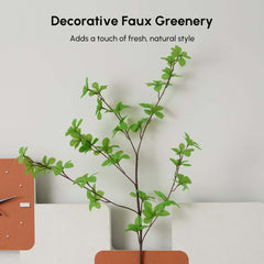 Modern Engineered Wood Wall Clock with LED Lighting and Faux Greenery