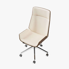 Modern Executive Chair in Faux Leather with Walnut Back