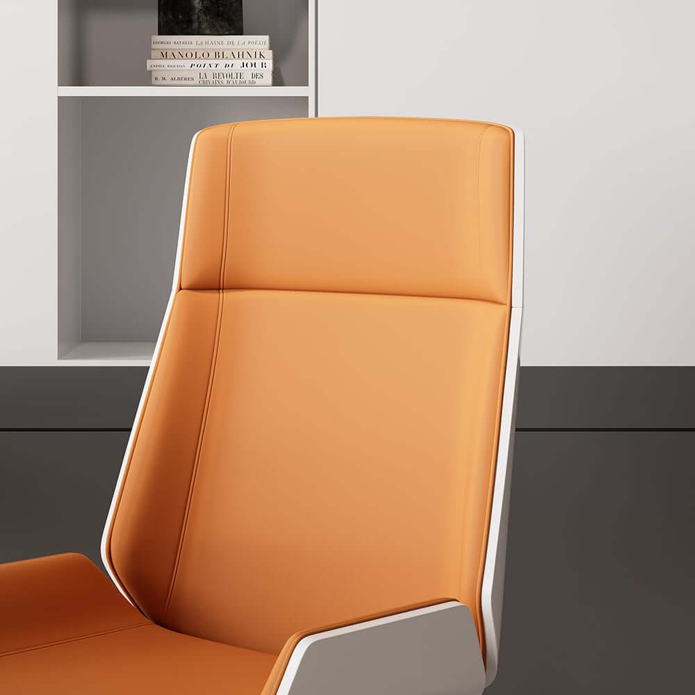 Modern Executive Chair in Faux Leather with Walnut Back