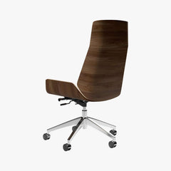 Modern Executive Chair in Faux Leather with Walnut Back